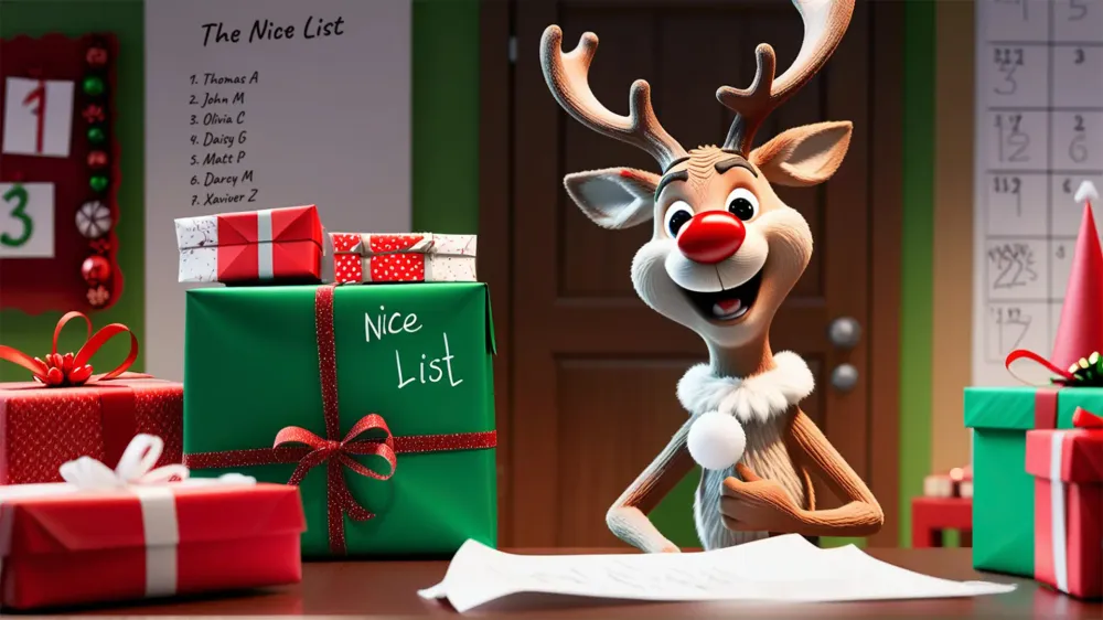 Rudolph the Red Nosed Reindeer, looks excited as the countdown to Christmas approaches.