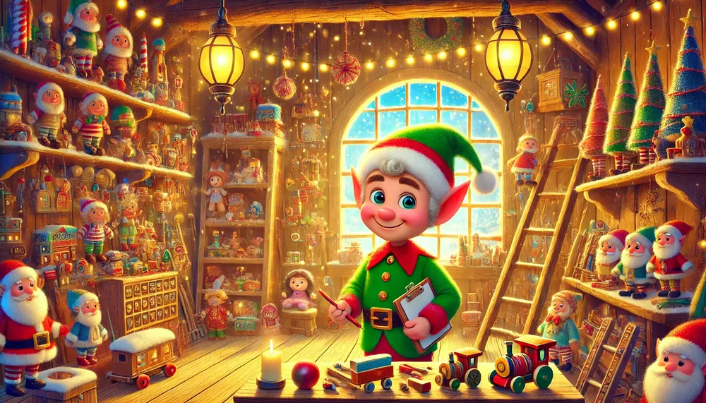 Buddy the Elf oversees the production of toys in Santa's workshop in the North Pole